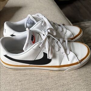 Nike Men's Court Legacy White and Black Sneakers with Tan Accents